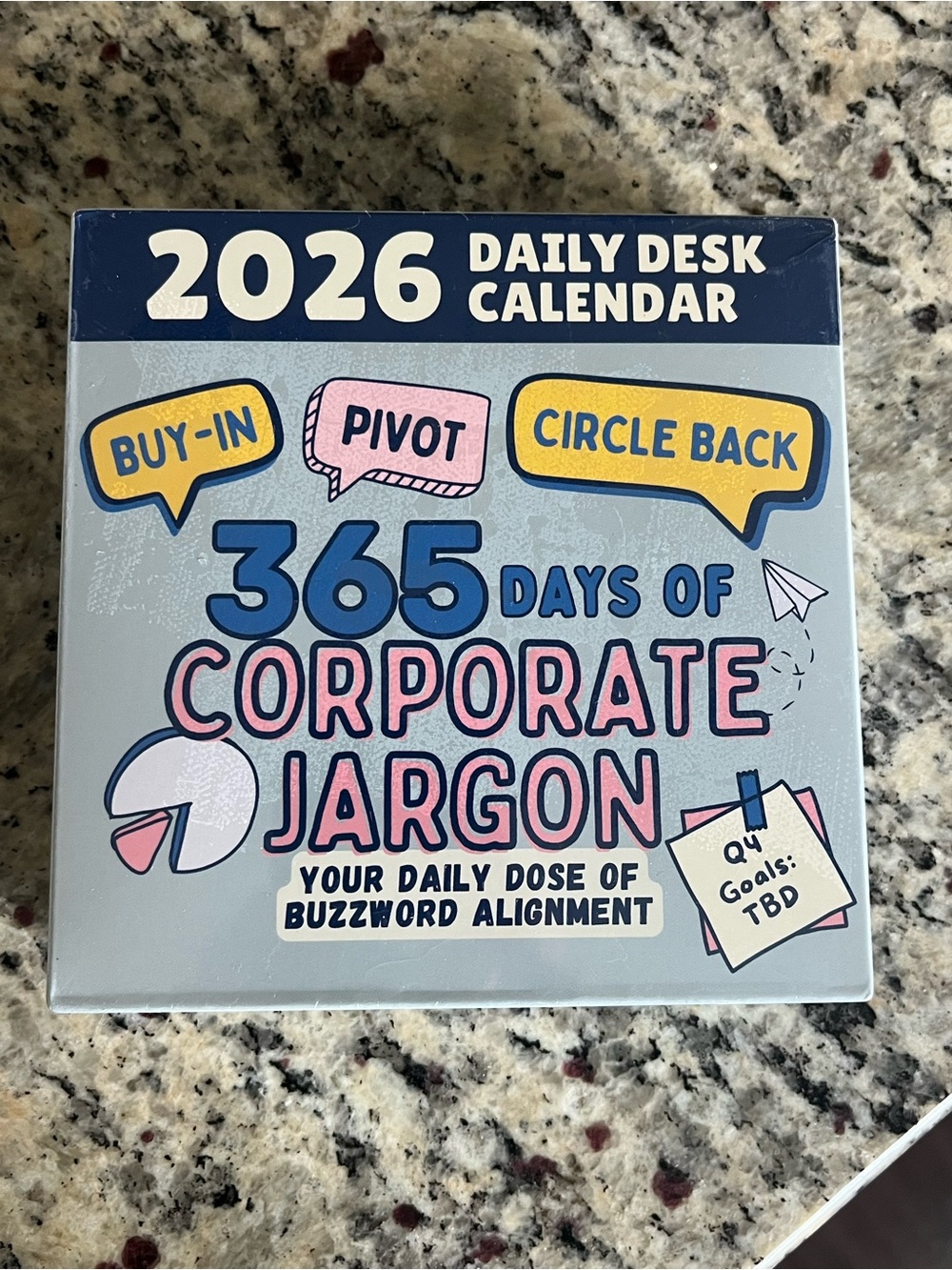 2026 Daily Desk Calendar - 365 Days of Corporate Jargon (Blue/Pink/Yellow)